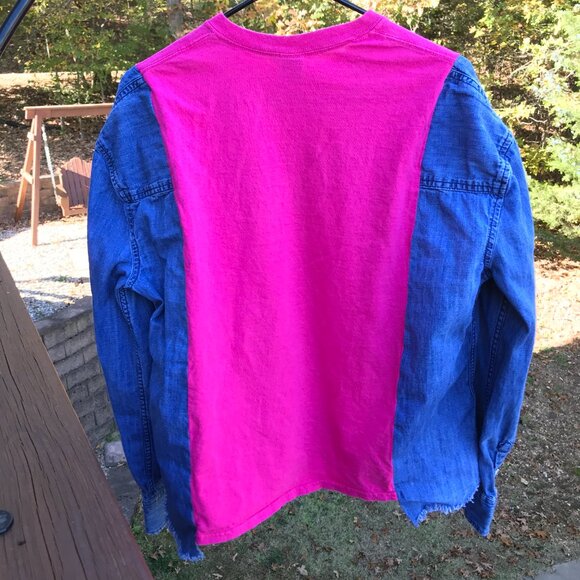 Reworked Denim Tshirt, Size M-L: Table Rock Lake Graphic Tee, Upcycled Oversized - Picture 7 of 8